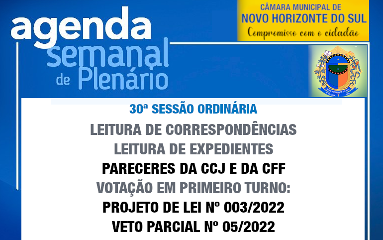 PAUTA DA 30ª SESSÃO ORDINÁRIA