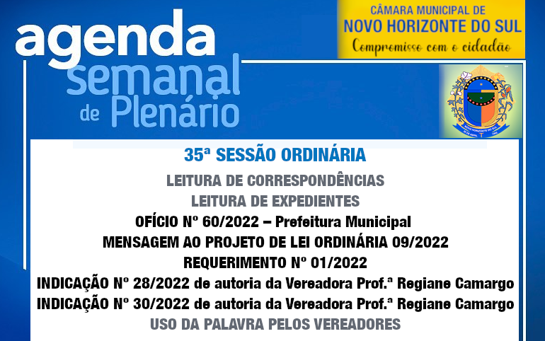 PAUTA DA 35ª SESSÃO ORDINÁRIA